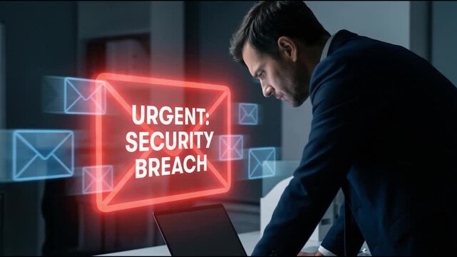 Cybersecurity concept: A businessman using a virtual interface to filter malicious spam and phishing emails