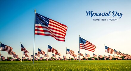 Naklejka premium Memorial day celebration with american flags in a field