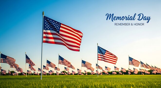 Memorial day celebration with american flags in a field