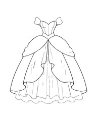 Fototapeta premium Ornate Off-The-Shoulder Ballgown Princess Frock with Tiered Skirt and Detailed Decorative Outline Stroke