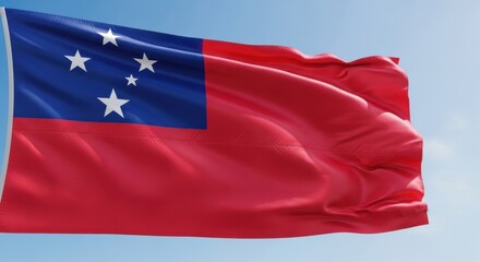 Samoa Flag Waving in Bright Daylight
