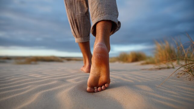 Barfu&szlig; durch den Sand bei Sonnenuntergang &ndash; Freiheit und Achtsamkeit
