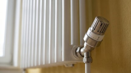 Modern white radiator with thermostat for home heating and energy efficiency