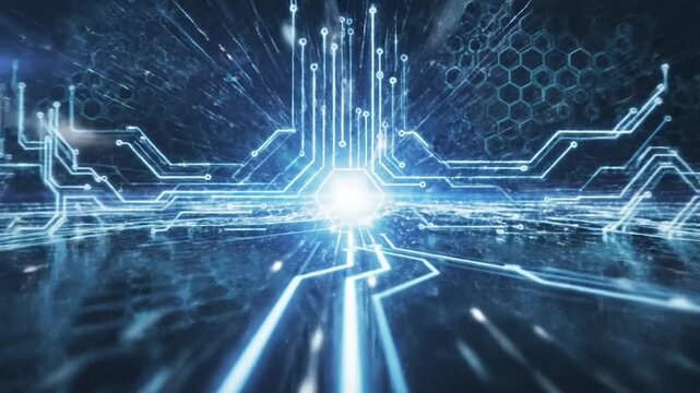 Abstract digital circuit board lines creating a futuristic technology background