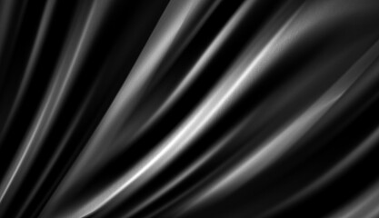Fototapeta premium Illustration of flowing metal, steel, or liquid mercury with a silver sheen on a black background. A perfect design for luxury and premium product branding, sophistication, and formality.