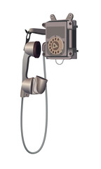 Retro wall-mounted rotary dial telephone. Vector.