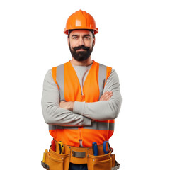 Construction worker standing confidently with arms crossed isolated on transparent background