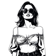 Chic Fashion Illustration of a Woman in Sunglasses