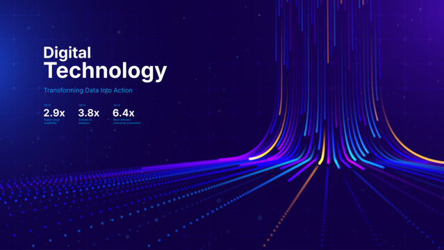 Fiber Optic Light Trails Forming Abstract Network Landscape. Rapid Broadband Transmission Concept Designed for Technology, Finance and Cloud Platforms.