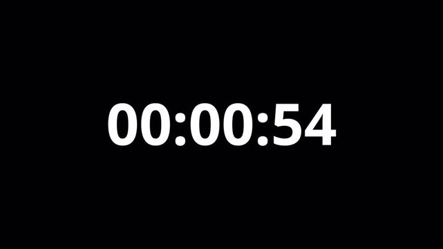 one minute countdown animation, one minute countdown timer video from 60 to 0 second on transparent background,1 minute timer counts hours minutes seconds in 60 seconds in 4k with alpha channel