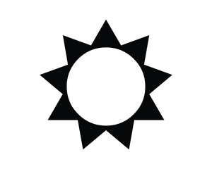 Black Sun Icon with Pointed Rays on White Background
