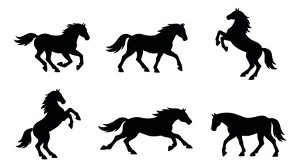 Obraz premium Modern silhouette horse set featuring running, trotting, and rearing poses for equestrian design
