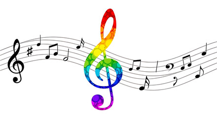 Bright musical staff with colorful notes for kids and education