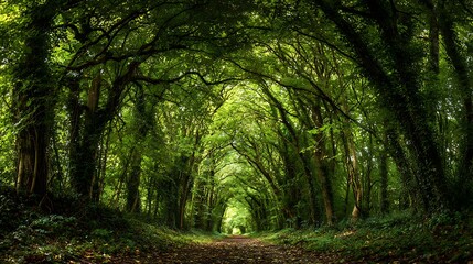 Obraz premium Enchanting Green Tree Archway / 魅惑的な緑の樹木のアーチ