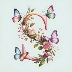 Abstract floral background with butterflies and blooming flowers in a decorative spring design