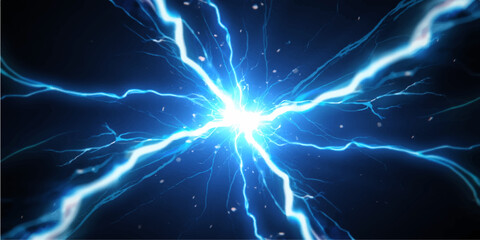 Abstract blue lightning background featuring electric fractal energy and glowing motion lines for a powerful technology wallpaper design © lima