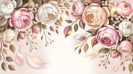 Pink roses bouquet on a white background with floral romantic theme