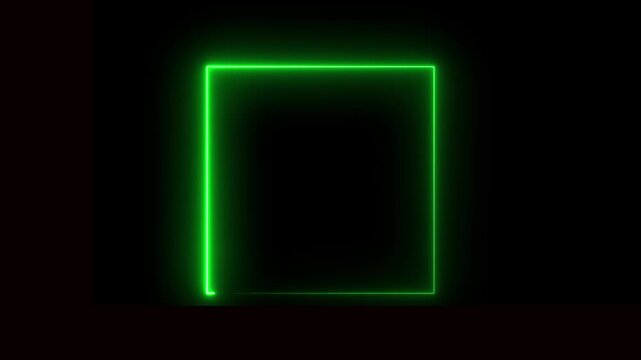 Square rectangle picture frame with two tine neon blue color motion graphic on black background..
