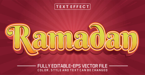 Ramadan Kareem 3D Editable Text Effect with Yellow and Orange Gradient on Red Sunburst Background