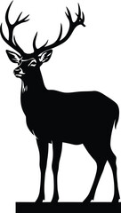 Deer Standing on Rock Silhouette Isolated on White