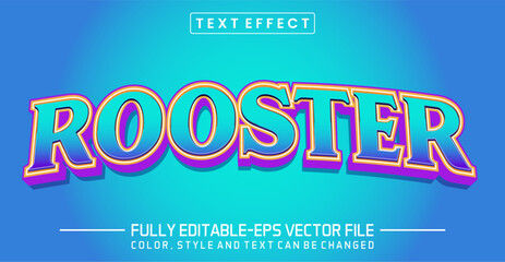 Rooster 3D Editable Text Effect with Cyan and Purple Gradient on Blue Background