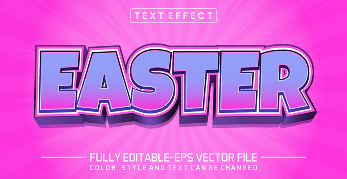 Easter 3D Editable Text Effect with Blue and Pink Gradient on Magenta Sunburst Background