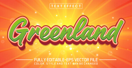 Greenland 3D Editable Text Effect with Green Gradient on Orange Sunburst Background