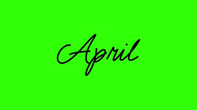 Hand Drawn April Month Text Animation on Green Screen, Handwritten Brush Script Calendar