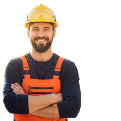 Construction worker standing confidently with arms crossed isolated on transparent background