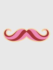 Fototapeta premium Stylized pink and red mustache graphic illustration with yellow outline on neutral background fun retro accessory whimsical playful design element for parties events or awareness campaigns marketing p