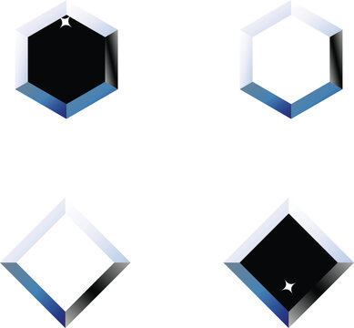 Luxury metallic hexagon frame set with beveled diamond shapes for premium jewelry brand logo vector