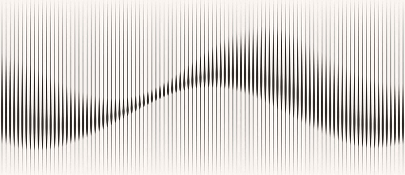 Vertical black lines on white background forming wave-like interference pattern. Abstract visualization of oscillation, amplitude, and modulation. Ideal for science, physics, or modern design.