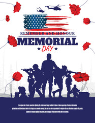 Memorial day celebration silhouette vector illustration.