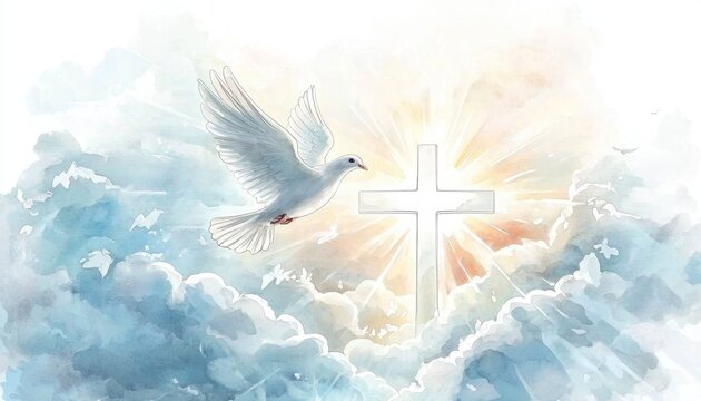 A serene watercolor illustration depicting Whit Monday themes. 