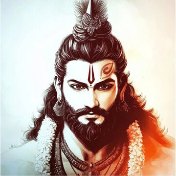 A striking watercolor portrait of Lord Parshuram.