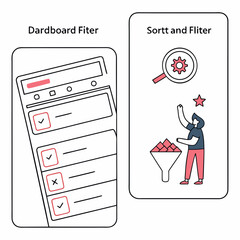A diagram showing dashboard filter and sort and filter options