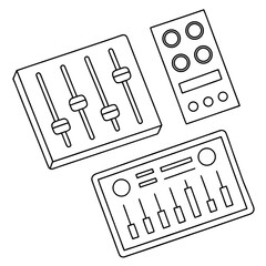 A set of three control panels with various dials and buttons