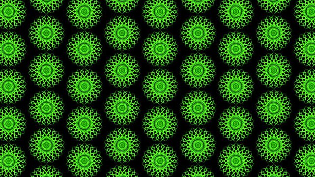 Bright green pattern design showing circular shapes on black background