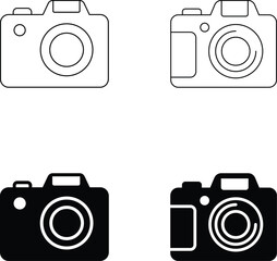 Camera Icons Set&mdash;Outline and Solid Black Symbols