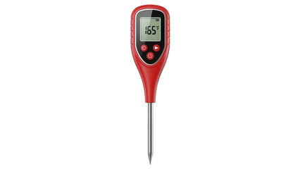 Red digital thermometer showing 165 degrees fahrenheit, cut out, stock png, isolated on transparent background