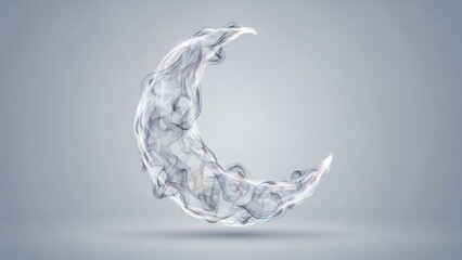 Crescent Moon Made of Ice or Glass on a Light Grey Background.