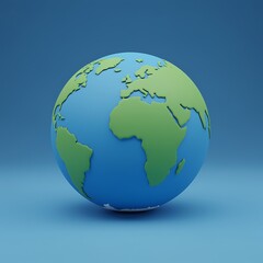 Fototapeta premium 3D illustration of the Earth with green continents and blue oceans on a blue gradient background globe model