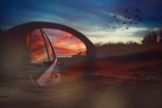 Looking Into the Rearview at Sunset