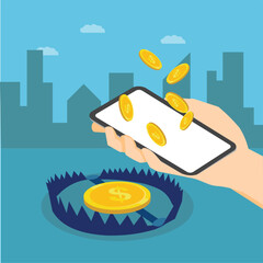 Smartphone Held Above Bear Trap Symbolizing Digital Addiction and Hidden Online Risks