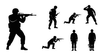 Soldier Silhouettes with Rifles in Various Poses