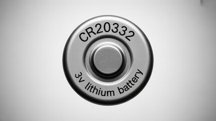 A close-up, top-down view of a silver CR2032 3V lithium coin cell battery.