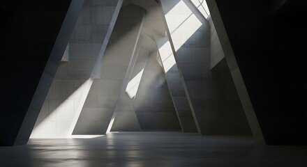 Obraz premium Brutalist Concrete Hall with Dramatic Geometric Light