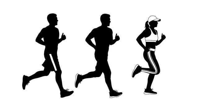 Three runners in motion isolated on transparent background