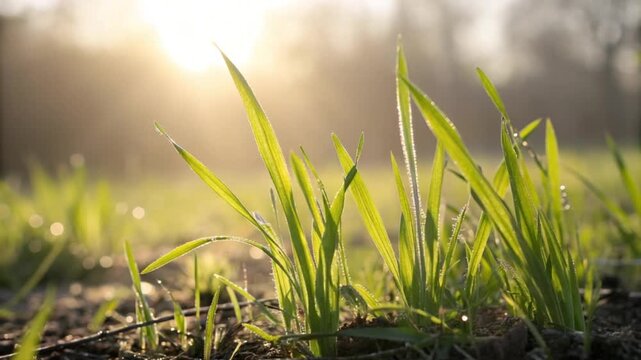 macro blades of grass glowing in golden sunlight video