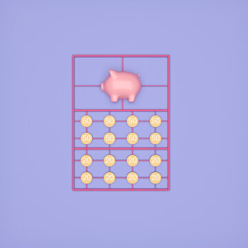 Piggy bank and calculator with coins symbolizing saving and finance